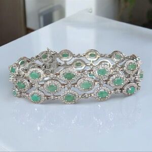 Ross-Simons sterling green emerald and diamond bracelet